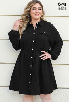 Picture of PLUS SIZE TEXTURED BUTTON UP SHIRT  DRESS